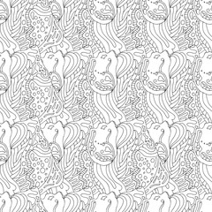 black and white abstract seamless pattern in zentangle style, handmade