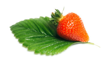Strawberry with leaf isolated on white