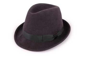 Black classic fedora hat (Clipping path) - obrazy, fototapety, plakaty