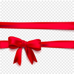 Horizontal red ribbons vector isolated with bow.