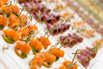 closeup canapes and snacks for catering