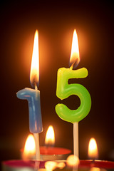birthday number anniversary candle : 15 year old