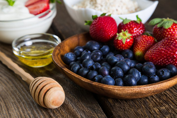 Natural products, fruit, oatmeal, yogurt and honey