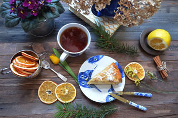Apple pie with a cup of tea