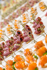 closeup canapes and snacks for catering