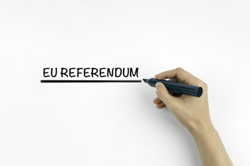 Hand with marker writing: EU Referendum.