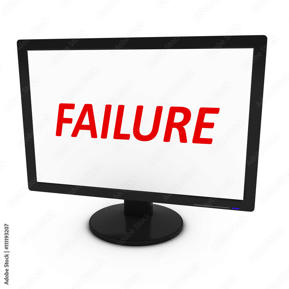 Poster red failure text on computer screen - isolated on white - 3d illustration