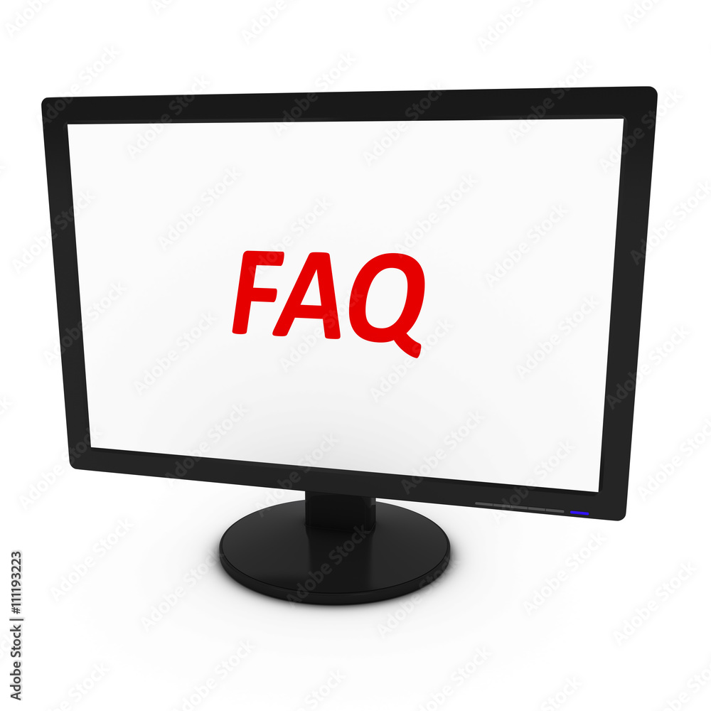 Poster red faq text on computer screen - isolated on white - 3d illustration