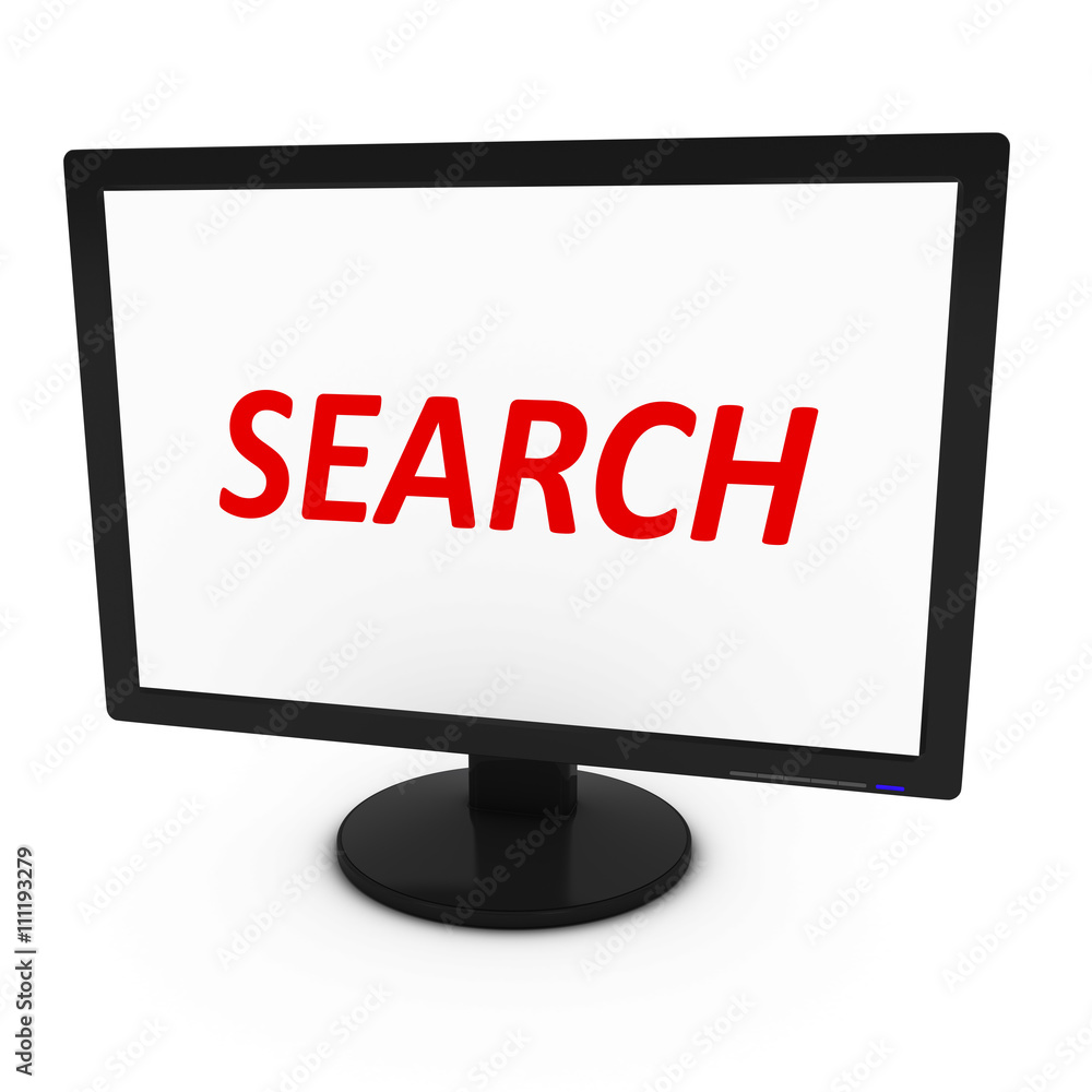 Poster red search text on computer screen - isolated on white - 3d illustration