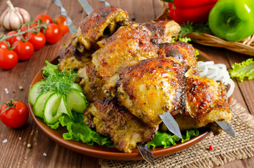 Grilled of chicken thighs on skewers
