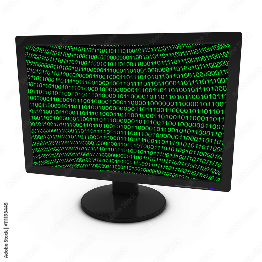 Poster green glowing binary code curved wallpaper on computer screen - 3d illustration