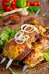 Grilled of chicken thighs on skewers