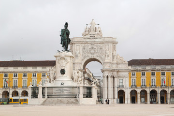 Fototapeta na wymiar Commerce Square and Statue of King Jose I, Lisbon, Portugal