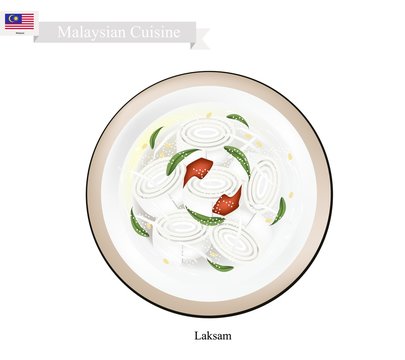 Laksam or Malaysian Wide Rice Noodle Soup