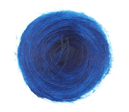 photo grunge blue brush strokes round oil paint isolated on white background