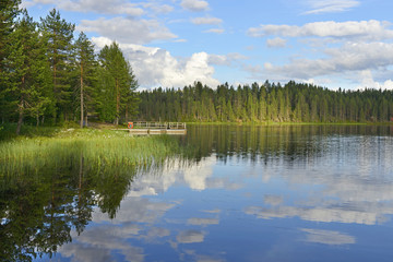 Northern Finland. Sunshine on the lake