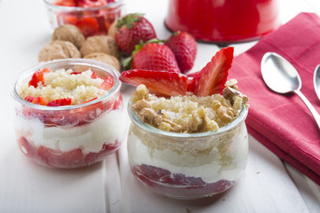 Dessert Healthy, quinoa, strawberry, nuts and yogurt.