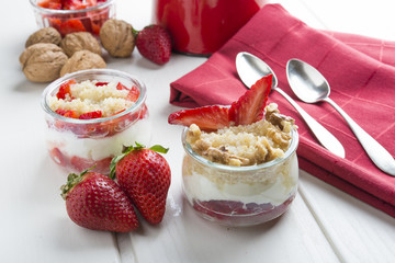Dessert Healthy, quinoa, strawberry, nuts and yogurt.