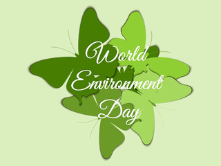 World Environment Day, Butterflies on the background of beautiful lettering with shadow, environment day, environment,  go green. Vector.