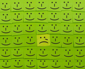 Crying and happy concept. Background of Sticky Notes.