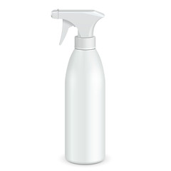 Spray Pistol Cleaner Plastic Bottle White. Illustration Isolated On White Background. Ready For Your Design. Product Packing. Vector EPS10EPS10