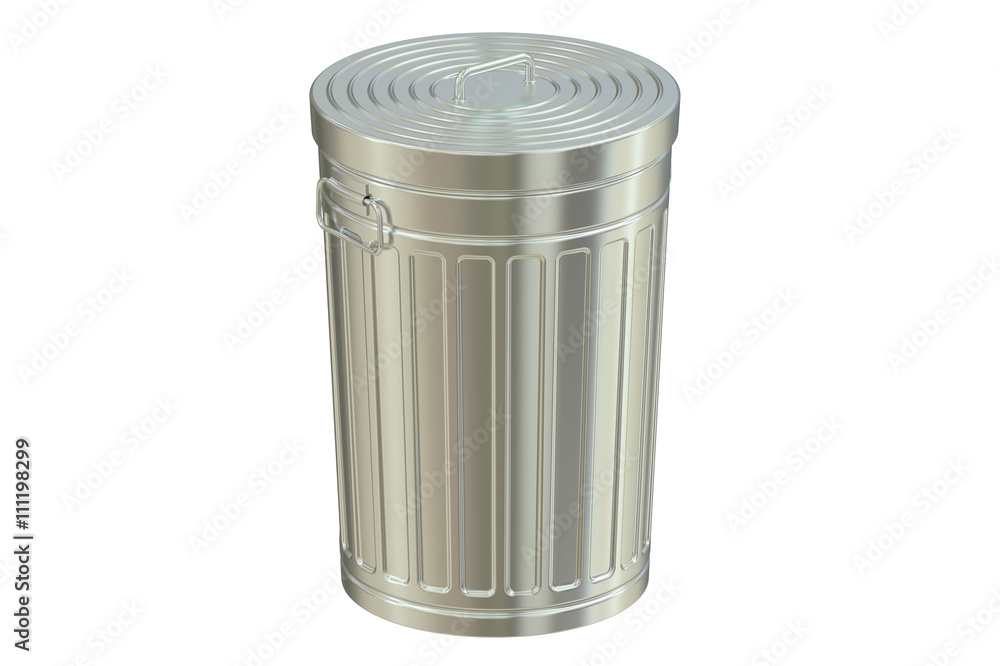 Poster metallic garbage can, 3d rendering