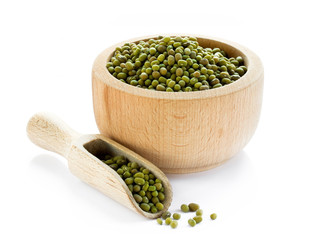 Mung beans in wooden bowl