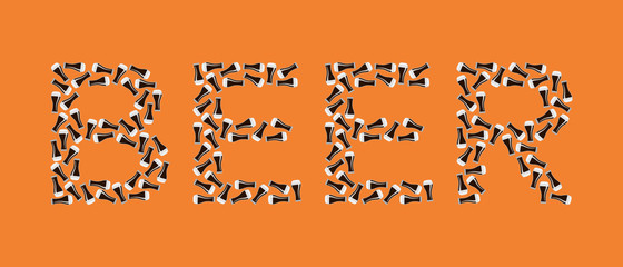 Beer logo of glasses with dark beer on orange background