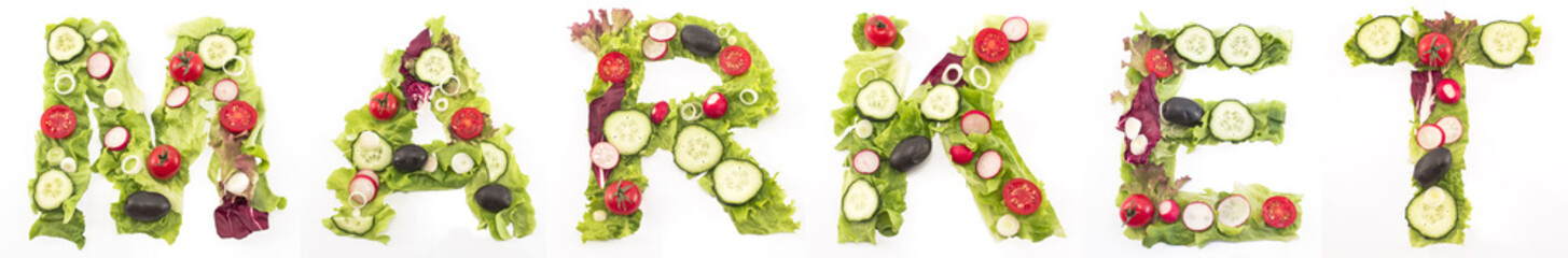 Word market made of salad