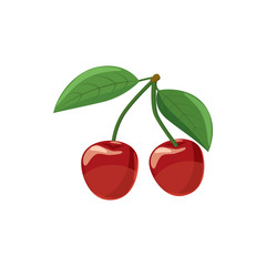 Ripe red cherry berries with icon, cartoon style