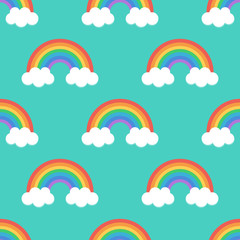 Flat design, cartoon rainbow seamless pattern background.