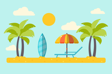 Summer Vacation by the Beach. Flat Design Style. 