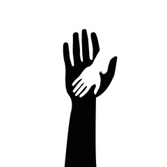 Helping hands , vector black and white on white background
