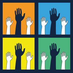 Helping hands ,icons in black and white on colorful backdrop