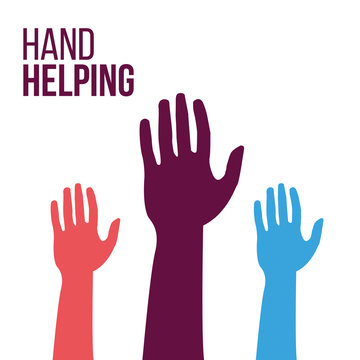 Helping Hands, colorful vector on white backdrop