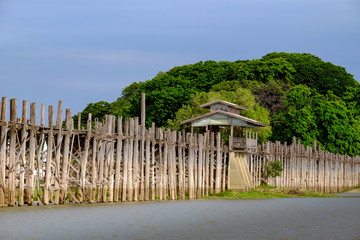 Landscape view of wooden Ubein bridge in Amarapura, Myanmar