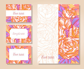 Vector set of templates invitations or greeting cards with hand drawn roses.