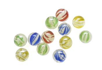 Colorful glass marbles isolated on white background