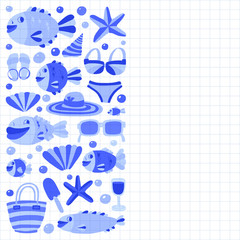 Vector flat hand drawn icons Beach and tropical vacation