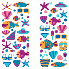 Vector flat hand drawn icons Beach and tropical vacation