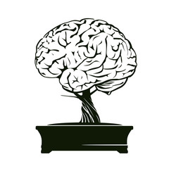 Vector Illustration of human brain and bonsai tree.