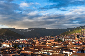 Morning Sun rising at Cusco city with Adean Moutain view point