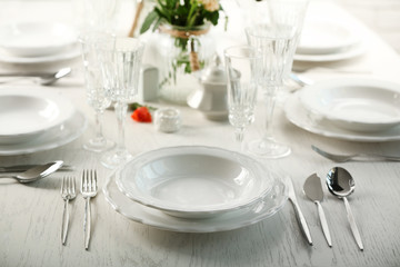 Served table in restaurant, closeup