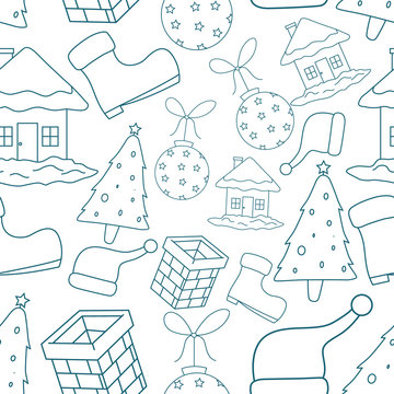 Cute Seamless Pattern Of Christmas Icons Or Elements With White Background