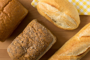 Whole wheat bread and French baguette