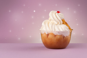 Close up of a delicious colorful baked cake with star background