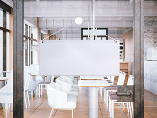 Blank white Signboard on entrance to the restaurant. 3d rendering