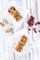 Homemade Granola Bars with Peanuts and Cranberries (selective fo
