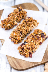 Homemade Granola Bars with Peanuts and Cranberries (selective fo