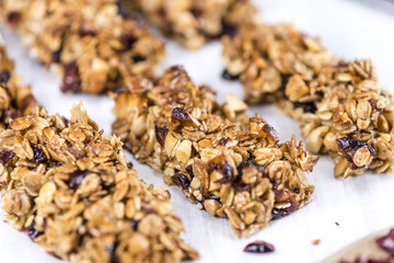 Homemade Granola Bars with Peanuts and Cranberries (selective fo